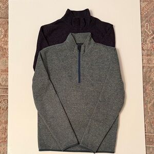Men's Navy and Green Half-Zip Sweater